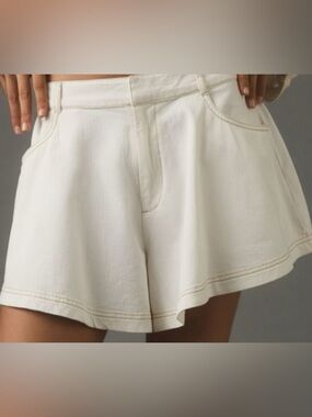 Anthropologie Cream High-Waist Relaxed skirty Shorts